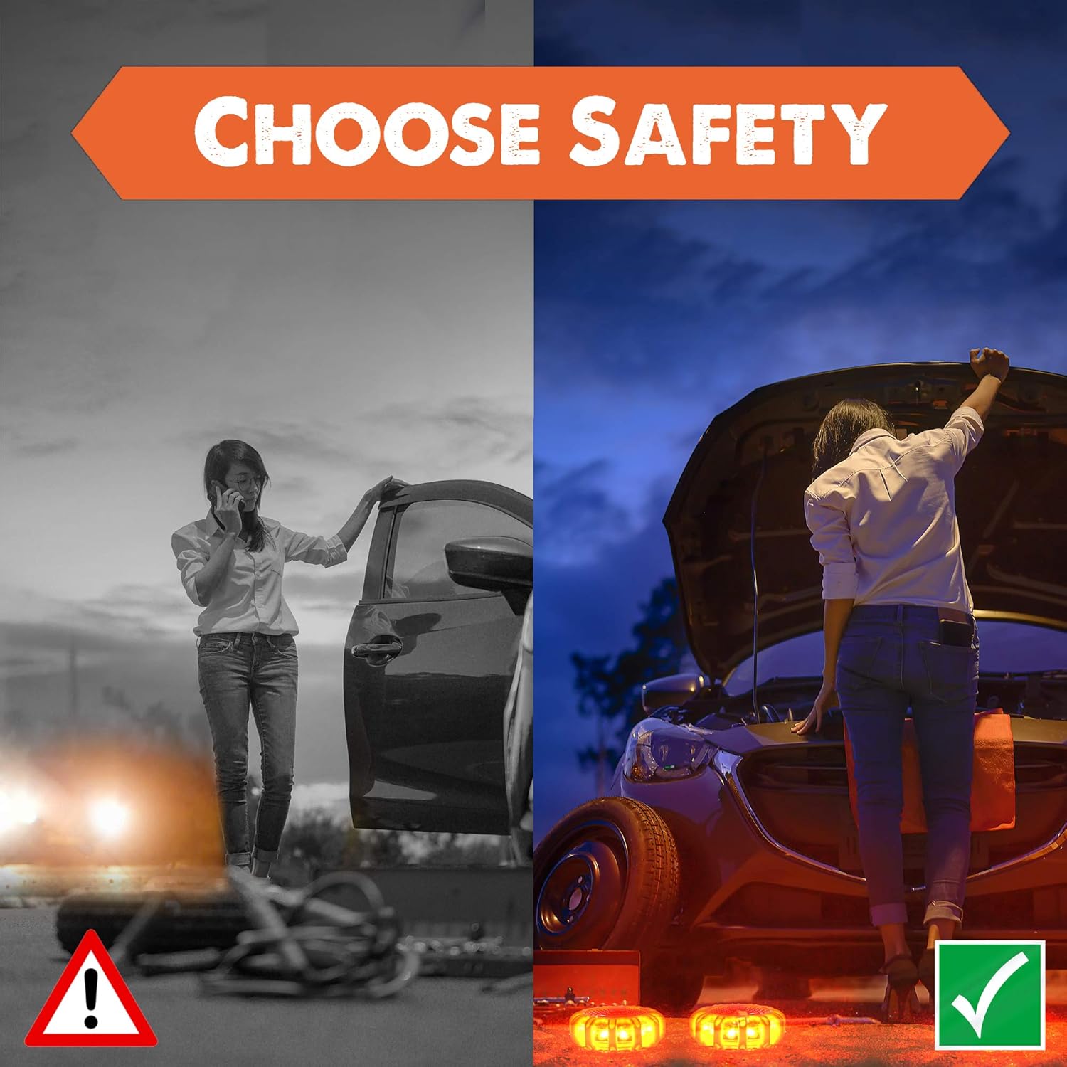 MARCALA LED Road Flares 6-Pack | The Only Roadside Safety Disc Kit with a Whistle | DOT Compliant LED Safety Flares Kit w/Batteries Installed, Carry-Case and 4 Bonus Items | Feel Safer on the Road!: Automotive