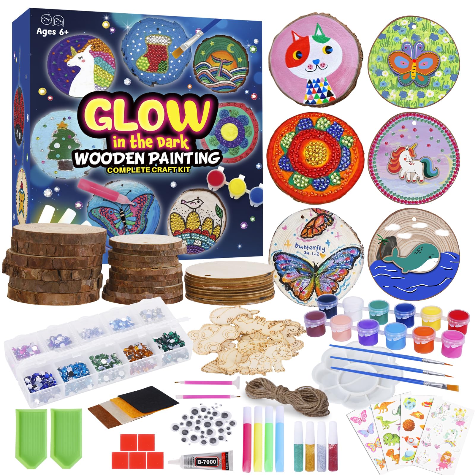Photo 1 of ***FACTORY SEALED***Minetom Kids Wooden Painting Kit-Glow in The Dark?26 pcs Wood Slice Craft Activities Kits-Arts & Crafts Gifts for Boys Girls Ages 5-12,Creative Art Toys for 5, 6, 7, 8, 9, 10, 11 & 12 Year Old Kids