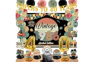 47Pcs 40th Birthday Decorations for Men Women, PRE-STRUNG Vintage 1986 Banner Party Supplies,Back in 1986 Backdrop,Cake Toppe