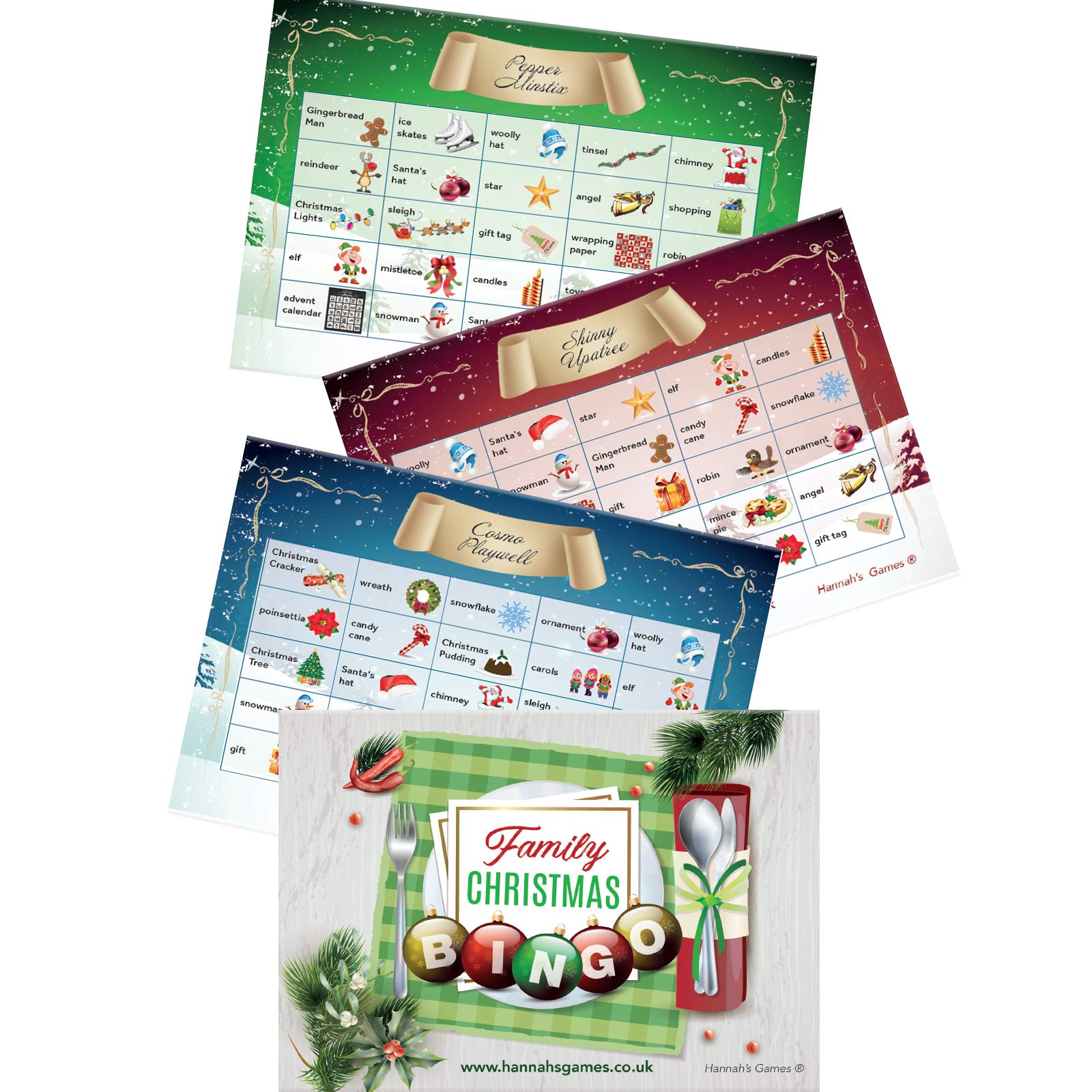 Christmas Bingo Game - 20 A6 Postcard Size Cards With Images For Kids! - Xmas Stocking Fillers Or Christmas Eve Box Presents Ideas - Family & Adult Festive Games
