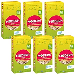 Modern Table Creamy Alfredo Style - Vegan Sauce & Pasta, 5.89 Oz Box, 6 Count, Gluten Free, No Artificial Preservatives or Dyes, Certified Vegan