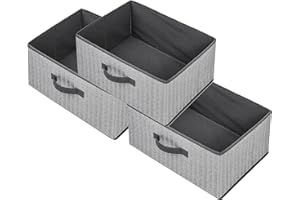 EITMOW Storage Baskets, 15.7-Inch Woven Fabric Bins, Storage Cubes with Reinforced Handles, Organizer Bins for Closet Shelves, Foldable, for Toys, Clothes, Natural Beige (3PCS/Grey-15.7*11*7.8inch)