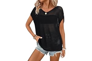 Arach&Cloz Women Crochet Tops 2025 Summer Wool Blended Sweater Vest Short Sleeve Fashion Outfits Oversized Coverup
