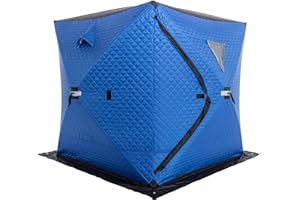 INTOBOO Ice Fishing Shelter, Insulated Ice Fishing Pop-Up Tent for 1-4 Person, Portable Ice Fishing Shanty Large Ice Shack with 3 Layer Fabric, Anchors, Tie Ropes, Carry Bag, Windproof & Waterproof, Red/Blue