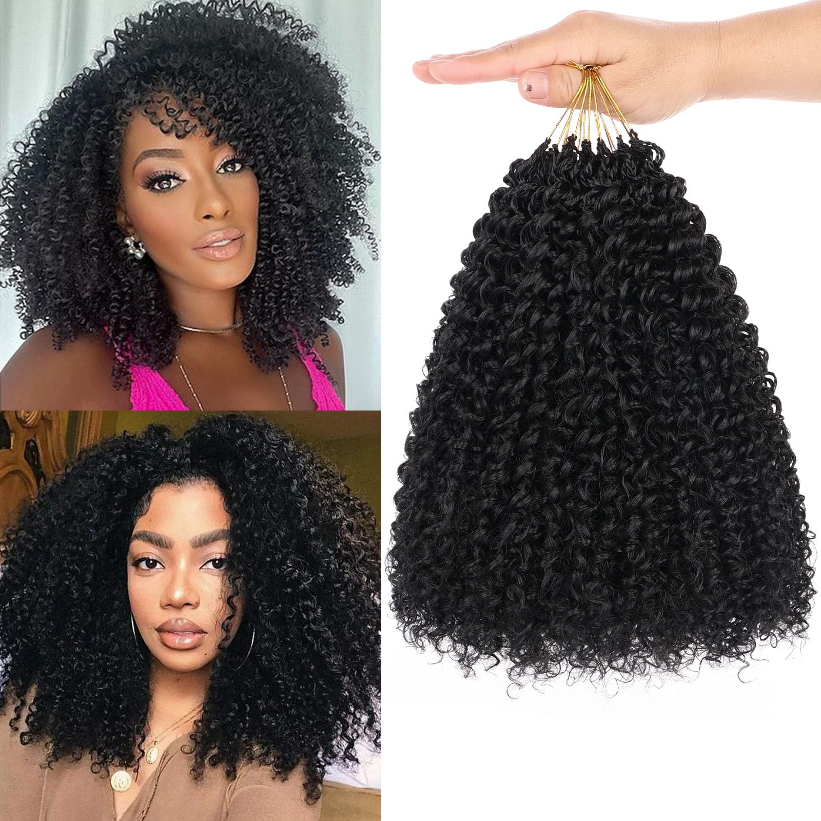 Samtress 10 Inch Pre Looped Micro Curly Twist Crochet Hair Synthetic 8 Packs Black Micro Twists Kinky Curly Hair Yanky Twist Crochet Hair Extensions for Black Women (#1B)