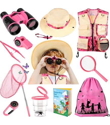 Kit Explorateur Enfant 11 Pièces – Jumelles, Boussole, Loupe, Attrape-insectes, Sac à Dos – Parfait Pour Le Camping, La Randonnée Et Les Aventures En Nature – Cadeau Pour Garçons Et Filles