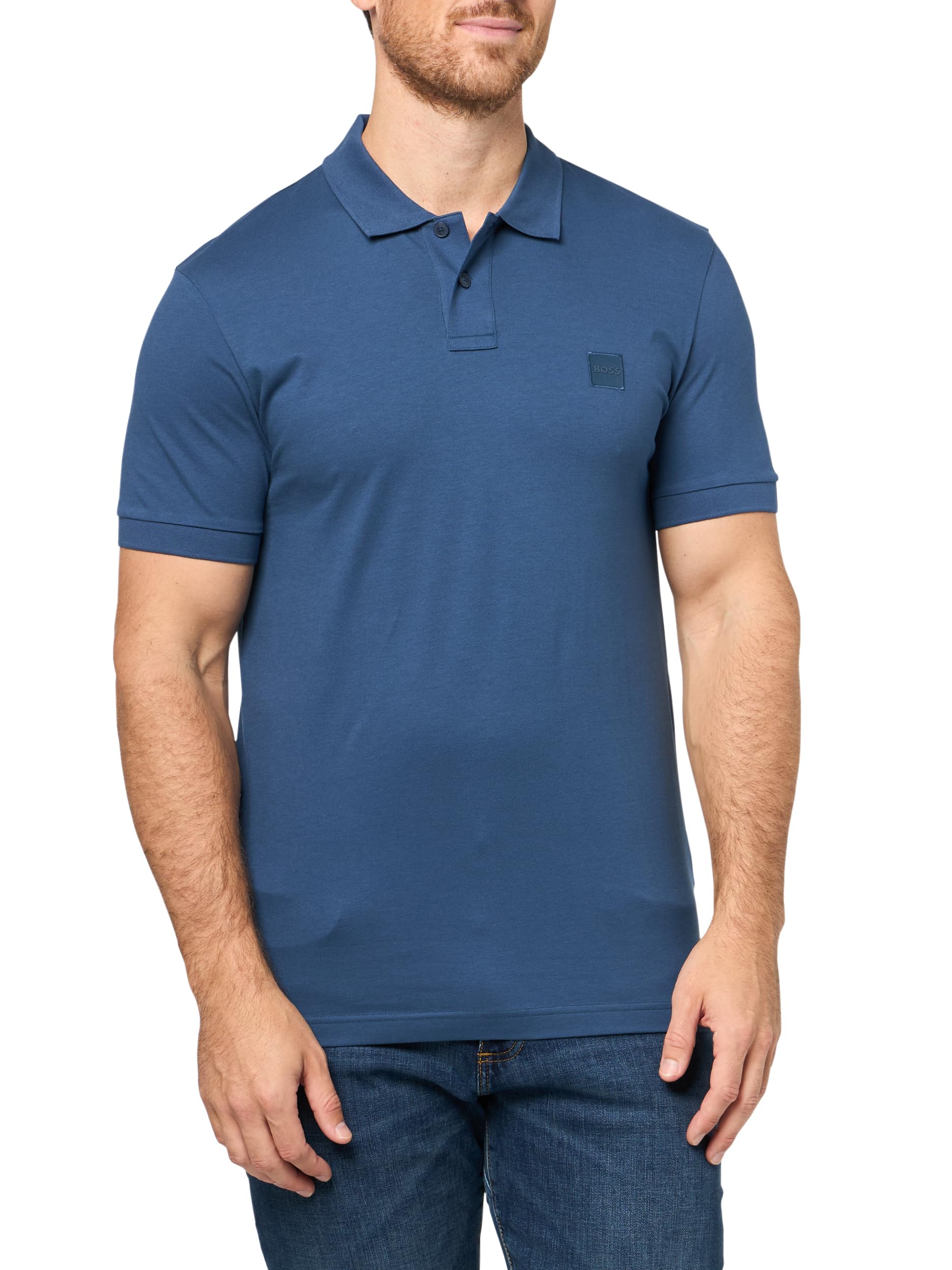 BOSS, Square Patch Logo Slim Fit Pique Polo Shirt, Premium Navy, L