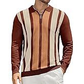 PRIVIMIX Mens Knit Striped Polo Shirts Long Sleeve Fashion Vintage Quarter Zip Pullover Casual Polo Sweater