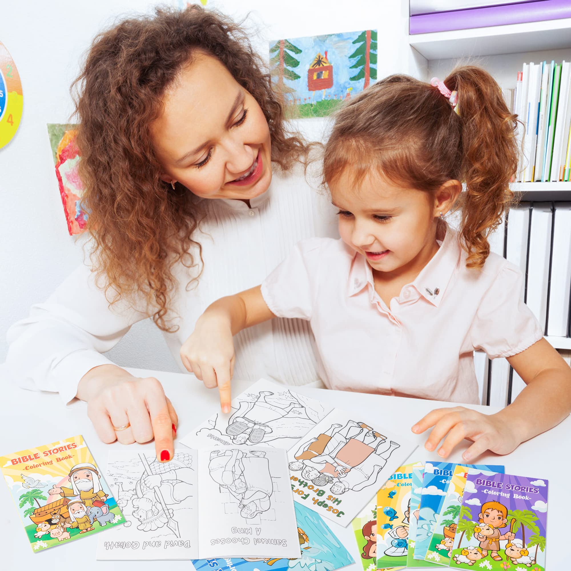 Zainpe 24Pcs Christian Bible Stories Coloring Books for Kids Bible Study Easter Theme DIY Art Drawing Book Jesus Noah's Ark Pattern Color Booklets Party Favors Supplies Birthday Gift Goodie Bag Filler