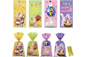 LHOCM Easter Treat Bags, Easter Candy Bags, Easter Bags for Goodies, 100 PCS Easter Cellophane Bags with Ties, Easter Plastic Bags, Easter Cello Bags, Easter Gift Bags for Easter Day Party Favor Supplies