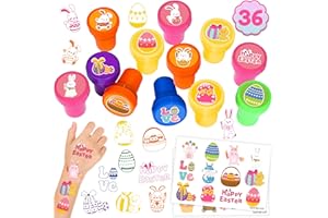 INKSOMOBA 36PCS Easter Party Favors - 24PCS Temporary Tattoos & 12PCS Stamps - Ideal Spring Egg Bunny Themed Birthday Card Decorations Supplies Goodie Bag Cute Rewards for Boys Girls Classroom Gifts Prizes