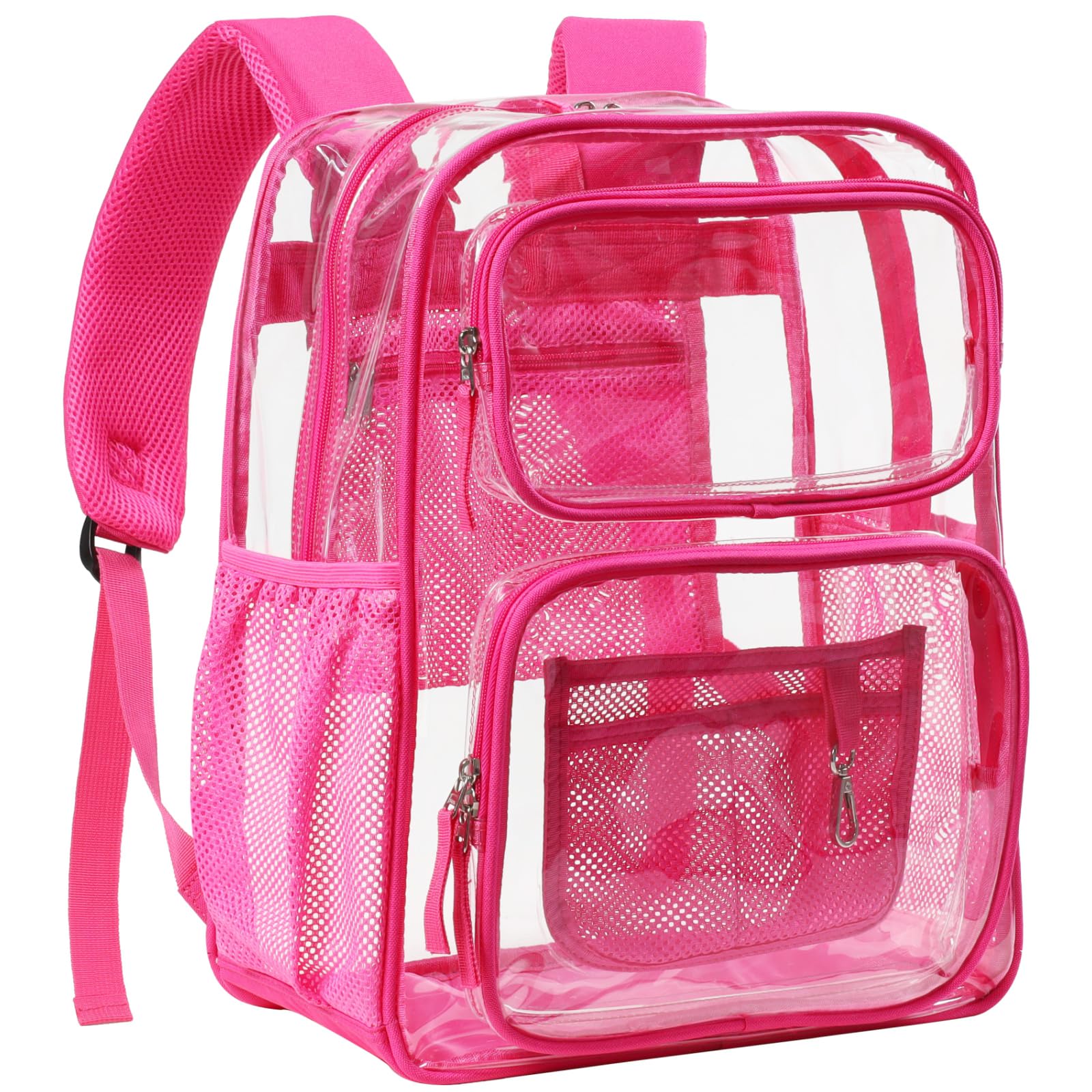 Photo 1 of PACKISM Clear Backpack for School - 17 inch Large Heavy Duty Clear Bookbag for Girls, See Through PVC Transparent Backpacks with 2 Front Pockets for College Work, Rose Red (for age 12 above)