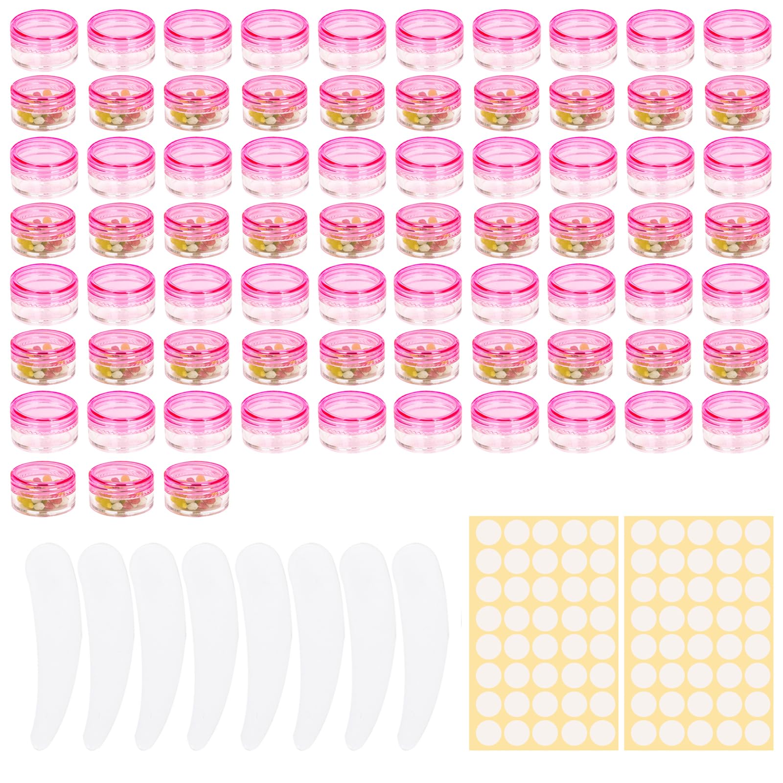 73 pcs 5ml sample cosmetic pots,pink mini small pots with lids,empty cosmetics cream jars,little lip balm containers,for tiny plastic travel travel skincare product storage container jar