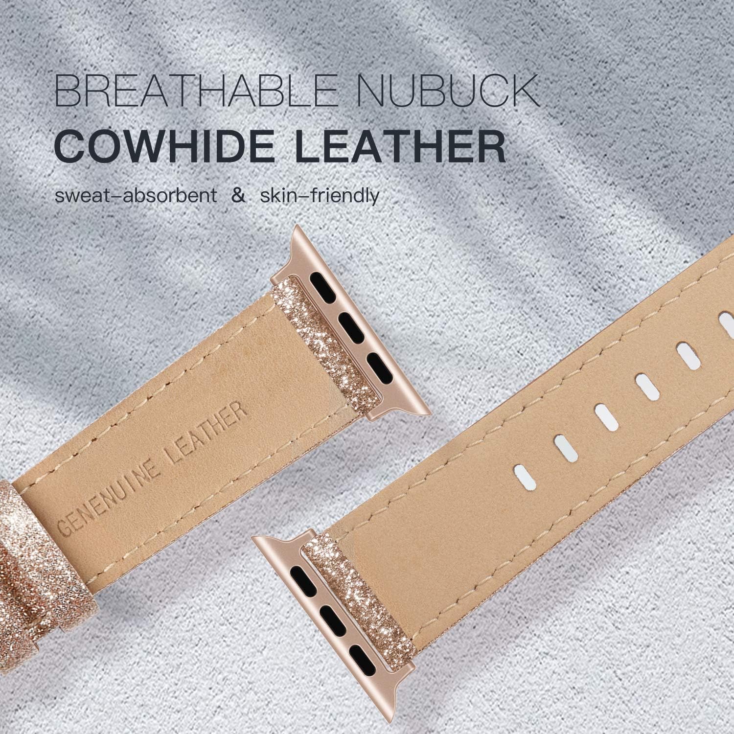 PARMPH Genuine Leather Strap Compatible for Apple Watch 38mm 40mm 41mm 42mm(Series 10) - Image 4