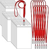 Thenshop 50 Pack Extra Large 4 x 8 Inch Plastic Badge Holder with Lanyard Bulk PVC Ticket Event Credential Protector Sleeves Clear Waterproof ID Card Holder for Sporting Events Concerts Office(Red)