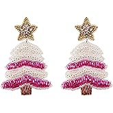 Beaded Christmas Tree Earrings for Women, Handmade Beaded Xmas Dangle Earrings, Lightweight Xmas Tree Earrings for Christmas Holiday Jewelry Gifts