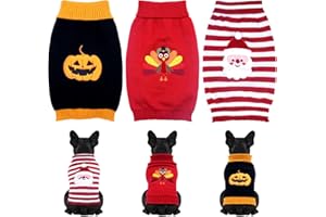 CRISTBEST 3 Pack Halloween Thanksgiving Christmas Dog Cat Knit Sweater Set - Dog Clothes with Santa Pattern Pumpkin Turkey Pets Costumes-Dog Fall Sweaters for Holiday(m)