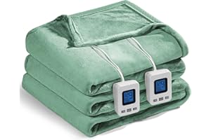 Shodu Heated Blanket,Fast Heating&Over-Heat Protect Electric Blanket,Dual Controller,ETL Certification,9 Heat Settings 1-12 Hours Auto Off (Light Green, King 100''×90'')