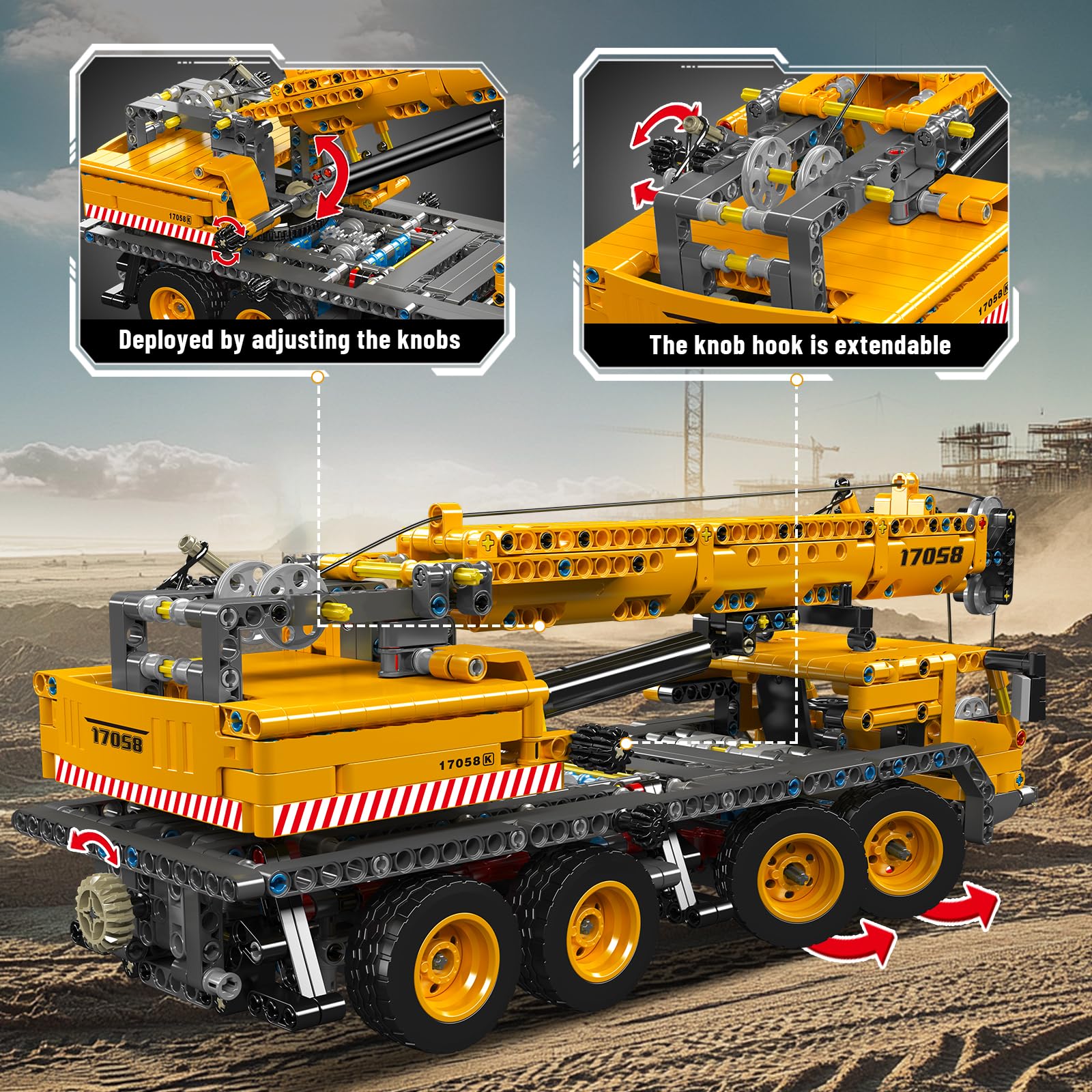 Mould King 17058 Technik Kran-LKW Bauset, 997 Teile Spielzeug Set aus Kran und LKW, Mobiler Baukran Geburtstag für ab Erwachsene (Statische Version) 3