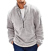 Runcati Mens Fuzzy Sherpa Sweatshirt Quarter Zip Pullover Long Sleeve Winter Fall Fleece Outwear