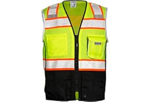 Kishigo Men's High Visibility Reflective Premium Black Series Black Bottom Vest 1515, Polyester, ANSI 107 Type R/Class 2