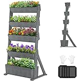SUNYRISY 5 Tiers Vertical Raised Garden Bed Outdoor Planter Tower, Wooden Freestanding Planter Box for Planting Herbs Flowers