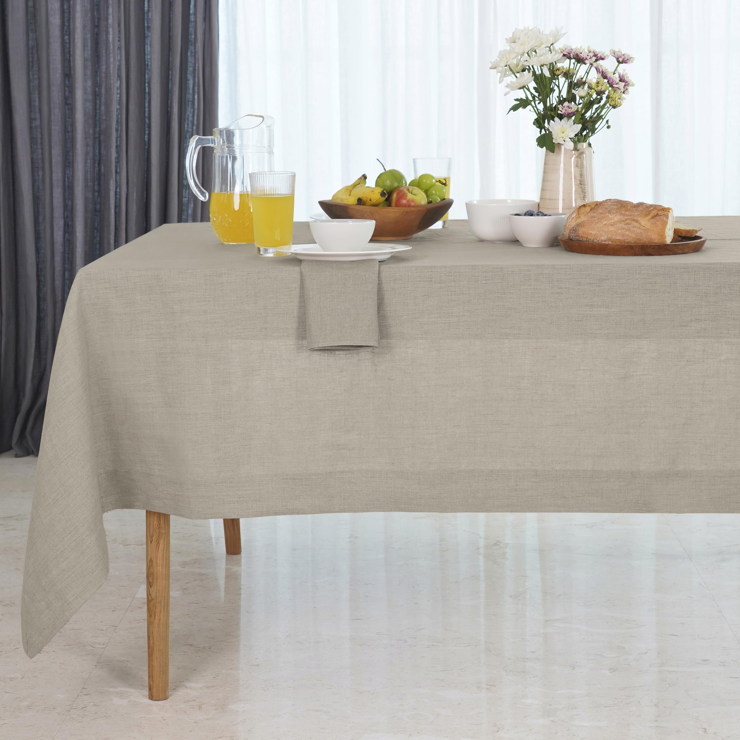 D'Moksha Homes Linen Natural Tablecloth 152 x 229 cm - 100% Pure Linen Rectangular Tablecloth - Machine Washable Table Cloth for Dining, Spring