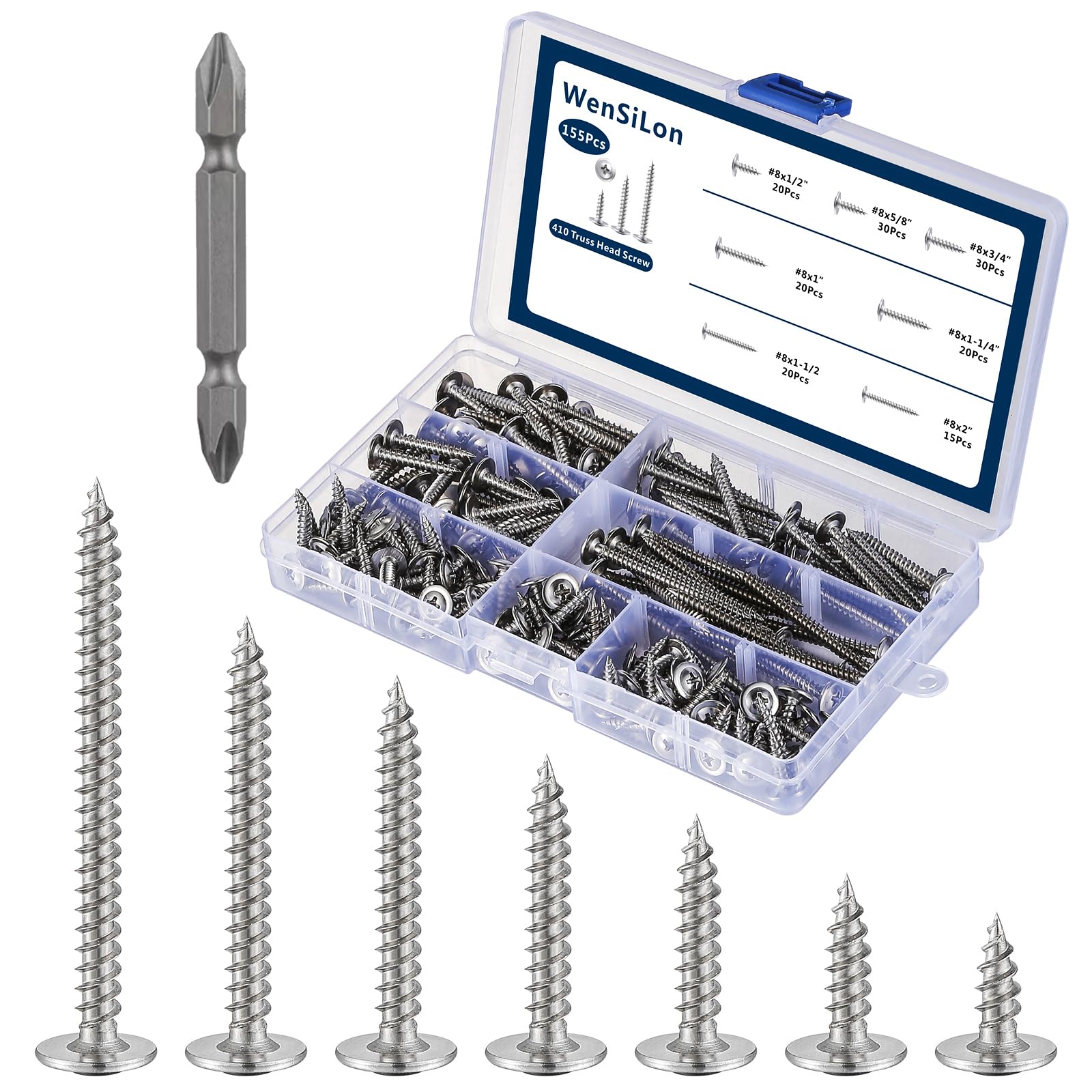 Photo 1 of WensiLon #8 Phillips Truss Head Wood Screws Stainless Steel 410 Quick Metal Self Tapping Assortment Kit
