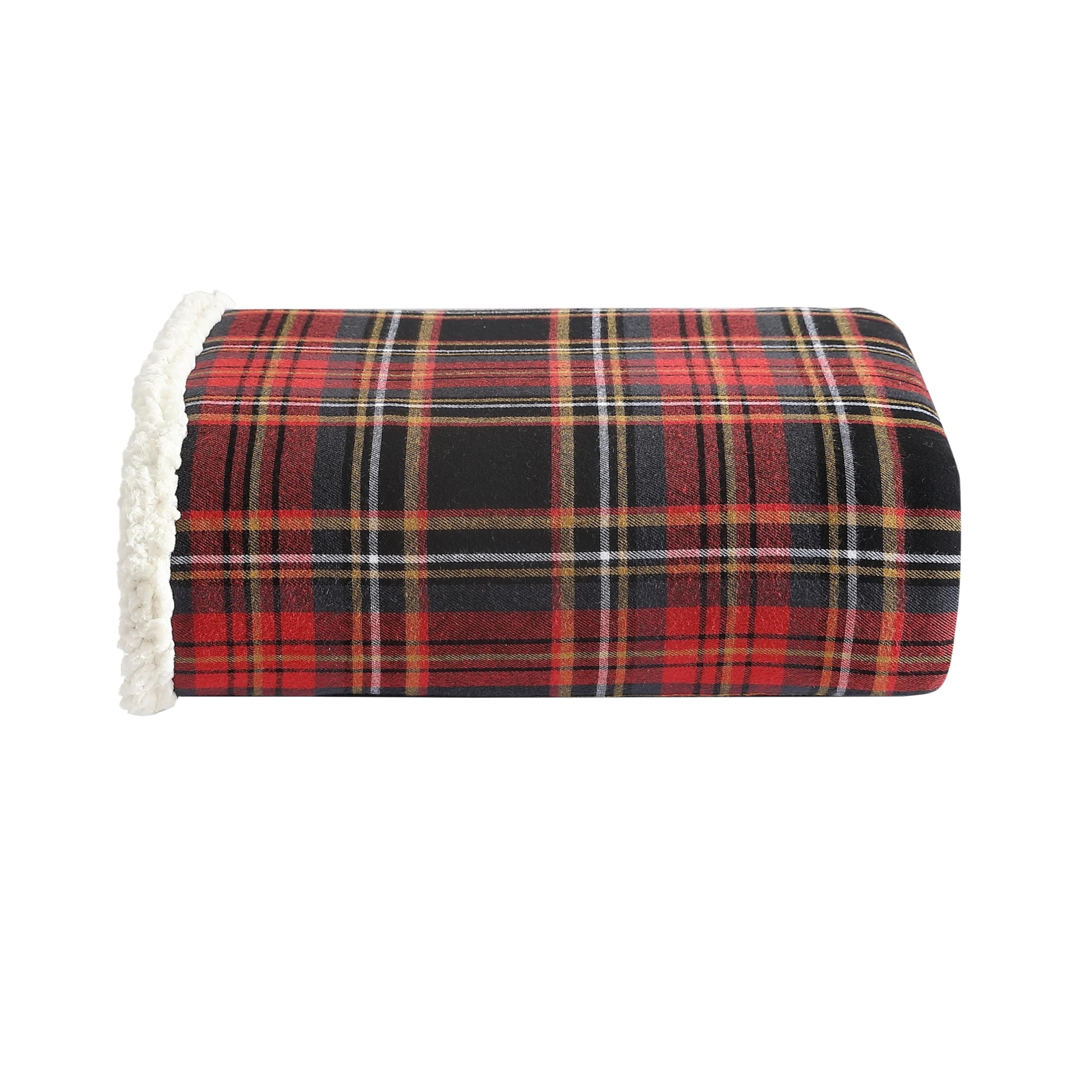 Eddie Bauer - Throw Blanket, Super Soft Reversible Cotton Flannel Sherpa Bedding, Ideal Christmas & White Elephant Gifts, Cozy Plaid Home Decor (Mountain Tartan Red, Throw)