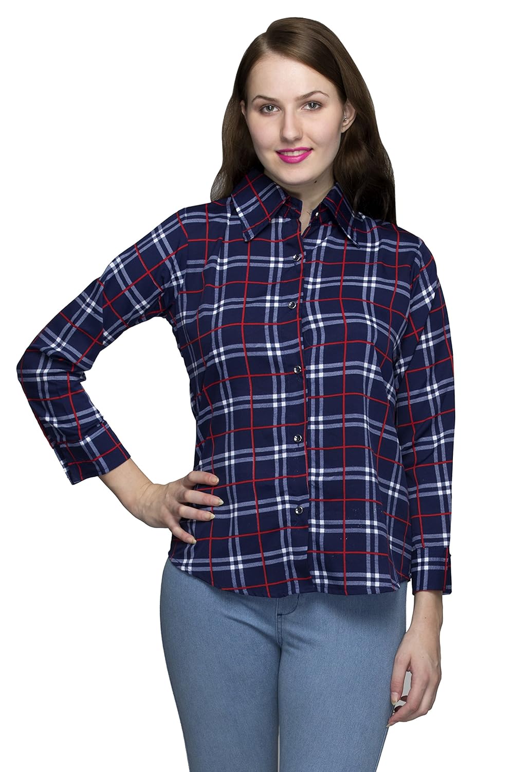 indietoga women blue red check shirt (plus sizes m to 7xl)