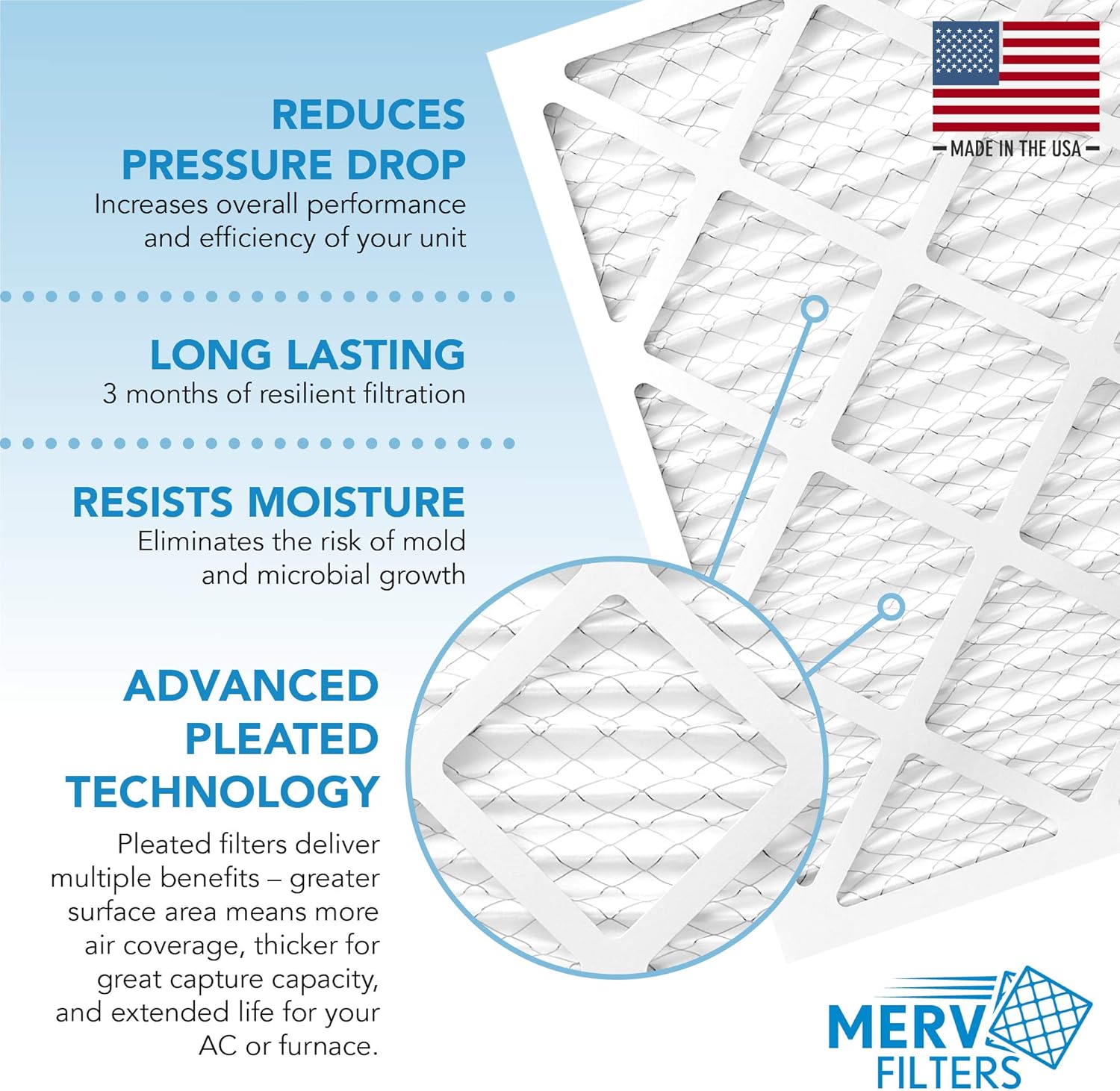 MervFilters 10x10x1 Air Filter, MERV 8, MPR 600-6 Pack of AC Furnace Air Filters - - 