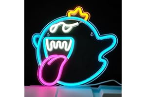 JOSEBRU Neon Sign King Boo The Ghost Face LED Neon Light Mario Lamp Acrylic Sign for Game Room Decor Gaming Light Accessory Gifts for Boy Room Decor (Ice Blue)