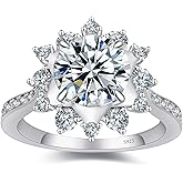 BAGUTTA PAVONE Flower Moissanite Engagement Rings for Women, Women's 925 Sterling Silver Engagement Ring Moissanite Promise Rings for Her,D Color VVS1 Wedding Bands Moissanite Rings 1.5CT Size 8.5