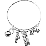 Art Attack Silvertone Strong Is Beautiful Workout Weight Plate Barbell Dumbbell Exercise Bag Charm Pendants