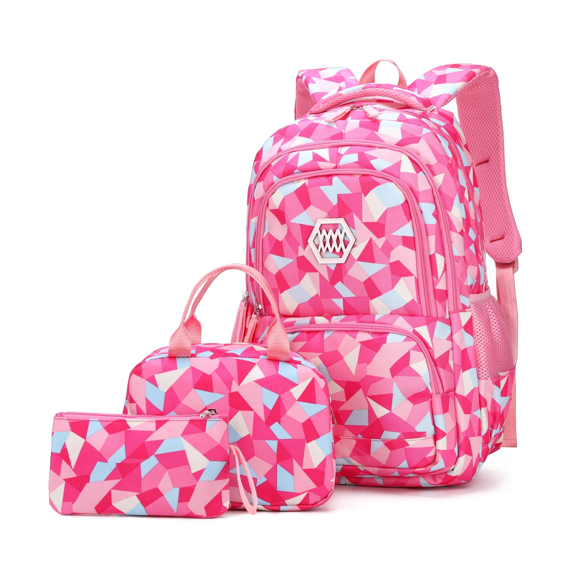 Bansusu Geometric-Print Backpack and Lunch-Bag Set for Girls Middle-School Elementary Bookbags