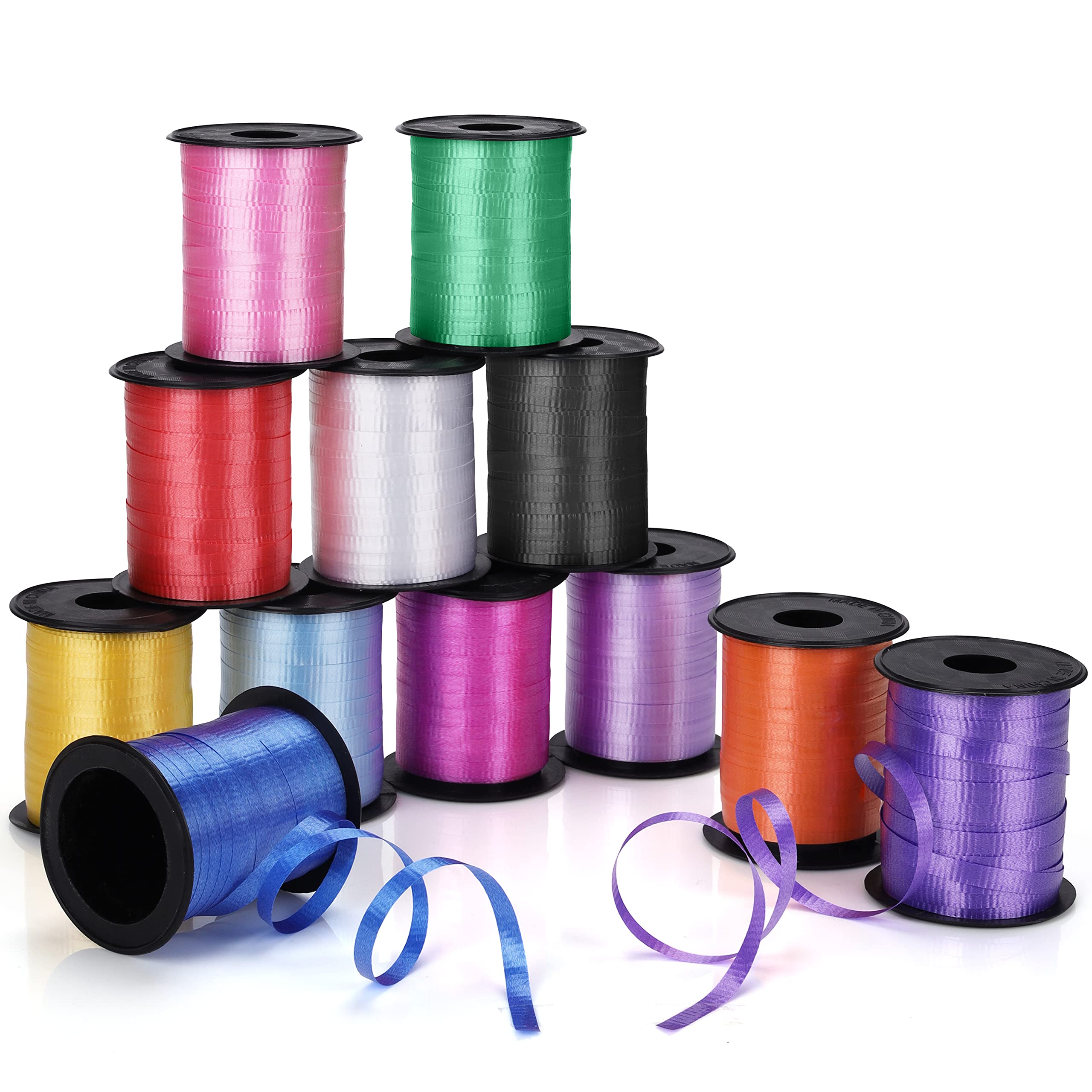 Belle Vous 12 Pack Curling Ribbon Rolls - 18m / 59ft, 5mm Width Each - Crimped Ribbon for Balloons, String Gift Wrapping, Florists, Wedding/Party Decoration, Festivals, Arts/Crafts, and Christmas