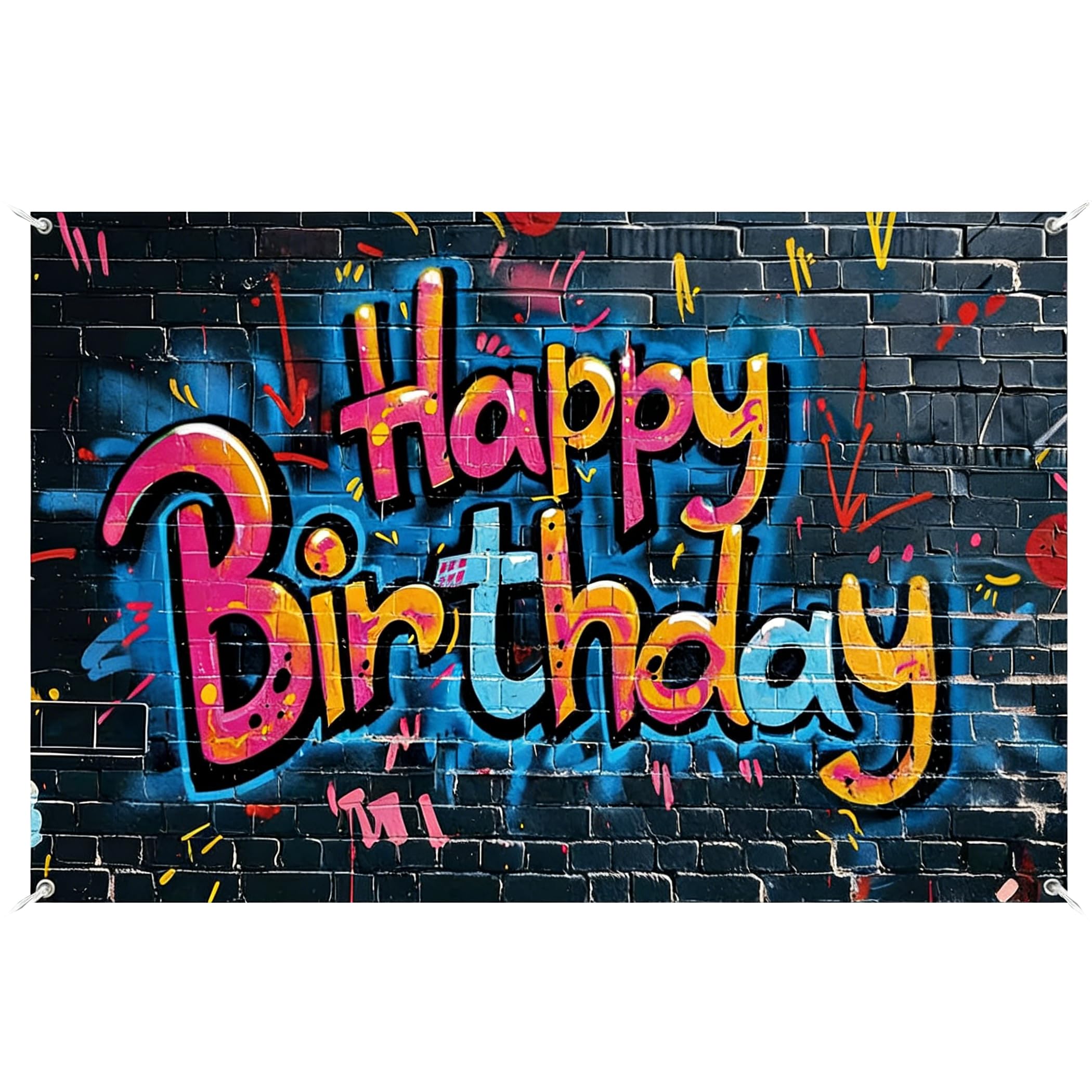 Graffiti Style Birthday Banner - 180x110cm Thick Vinyl Personalized Happy Birthday Sign with Wrinkle-Free Design for Party Decorations Photo Backdrop