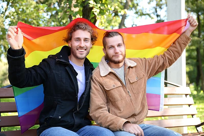 Bandiera LGBT 90x150 cm - Tessuto da esterno resistente alle intemperie 150x90 cm con 2 occhielli metallici. LGBT Flag giardino decorazioni