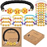 Ecation 20 Set Sport Softball Bracelets Team Gift Bulk Adjustable Bead Ball Charm Bracelet with Inspirational Card for Sport Softball Team Ball Lovers Players Gifts Birthday Party