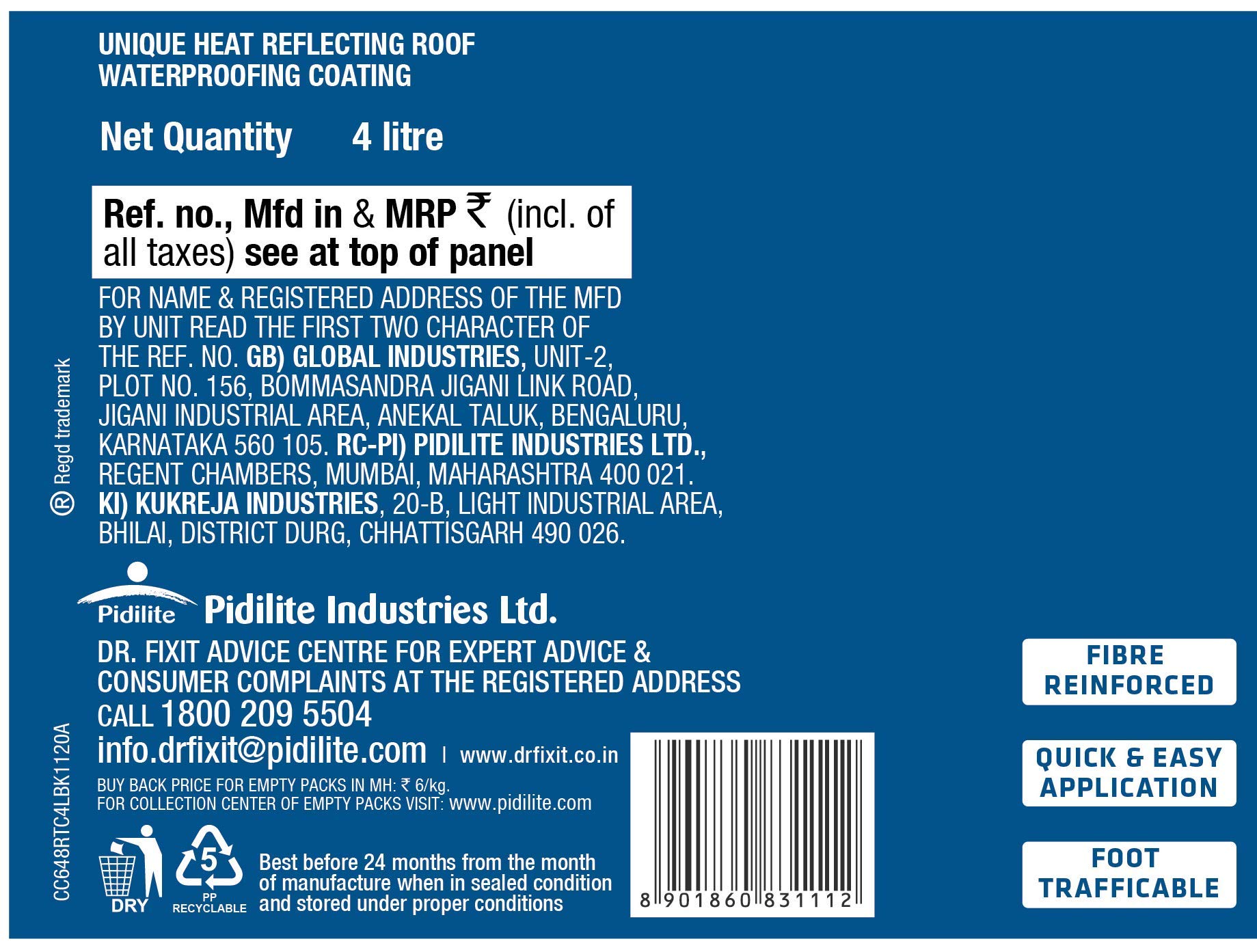 Dr Fixit 301 Sbr Latex Pidicrete Urp Sbr Latex For Waterproofing Repairs 1kg Grey 1pc Buy Online In Azerbaijan At Azerbaijan Desertcart Com Productid