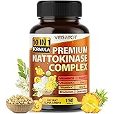 VEGATOT Organic Nattokinase Complex - 10IN1 Formula Vitamin D3, Niacin, Vitamin K2, Zinc, CoQ10, Quercetin (150 Count (Pack of 1))