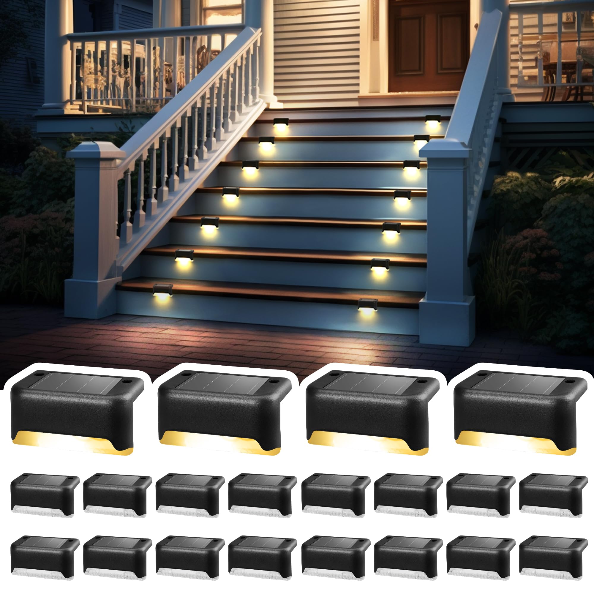 Solpex Solar Deck Lights, 20 Pack Solar Lights for Outdoor, Waterproof for Outdoor Stairs, Step, Fence, Yard, Patio, Pathway(Black Warm White) — image 1