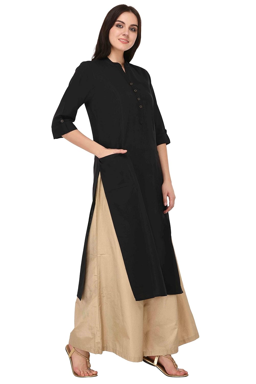 pistaa's women's cotton kurta with two patch pockets
