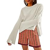 RIATOUR Lightweight Sweaters for Women Bell Long Sleeve Crewneck Batwing Knit Tops Casual Oversized Jumper