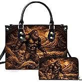 Novelty Animal Art Leather Handbag Collection with Matching Purse, Vintage Wildlife Tote Bag Gift for Women