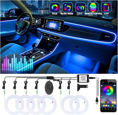 6 in 1 car led strip lights with app control RGB colors interior