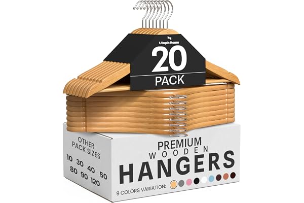 Utopia Home Premium Wooden Hangers 20 Pack - Heavy Duty & Durable Coat Hanger - Wood Hanger with 360-Degree Rotatable Hook -