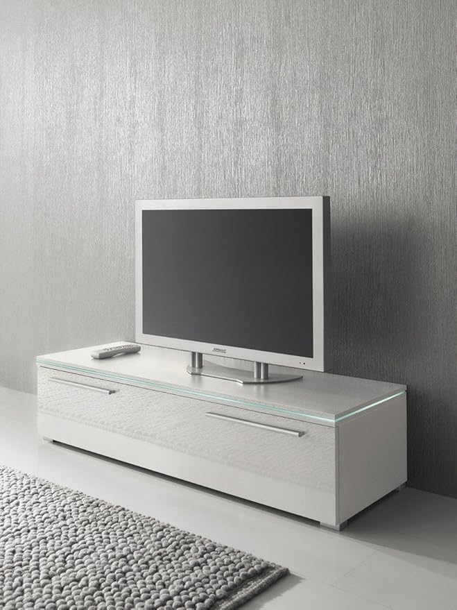 Dreams4Home Lowboard TV Schrank 120 cm weiß Fronten Hochglanz, optional LEDBeleuchtung