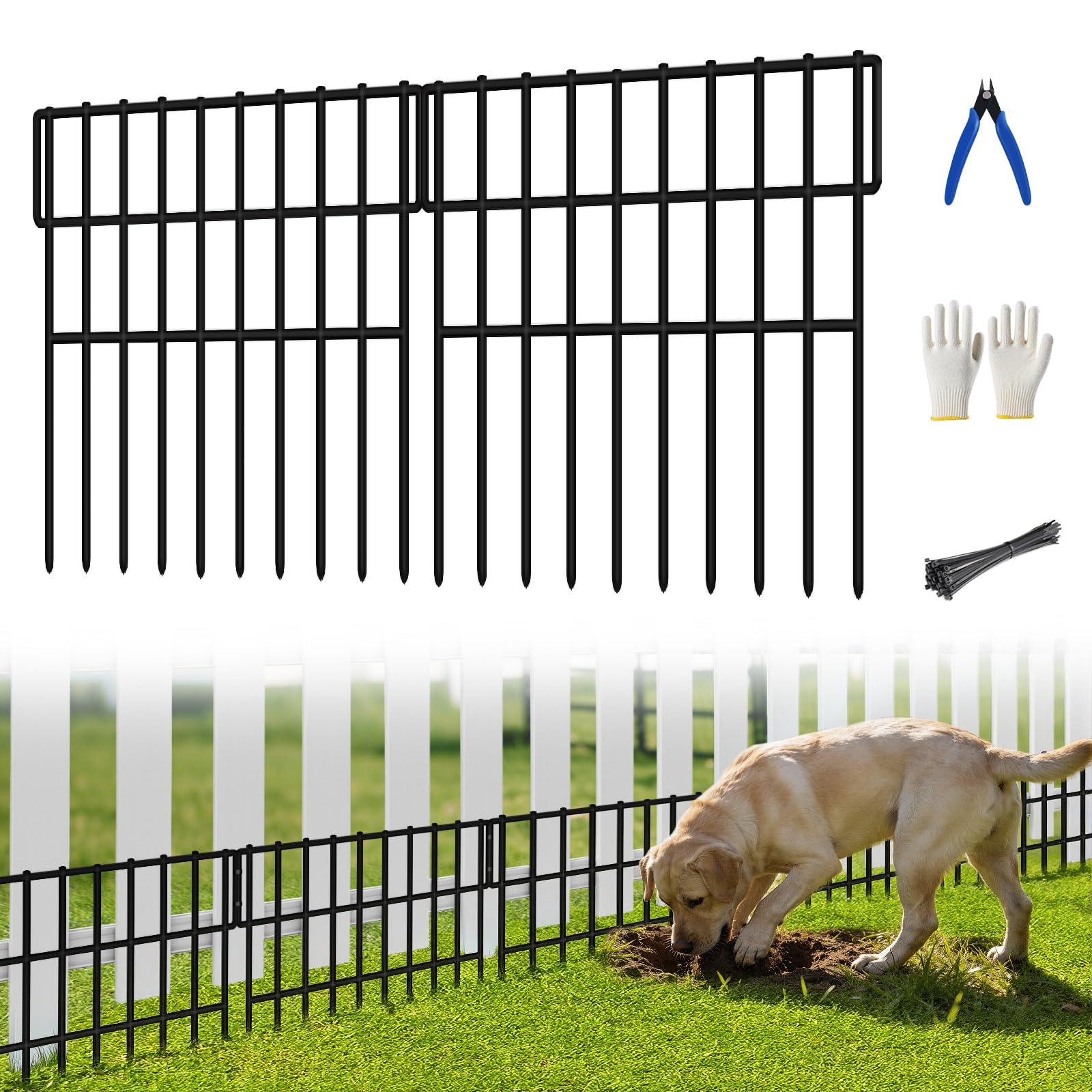 ULIOK 46 Panels Animal Barrier Fence, Garden Fence Animal Barrier, No Dig Fencing, 65.2ft(L) x 13in(H) Dog Fencing Rabbit Fences, 1.5in Spike Spacing Rustproof Metal Fences Border for Outdoor Yard Image