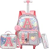 Meetbelify Rolling Backpack for Girls Backpack with Wheels for Elementary Student Kids School Bag with Lunch Box Pencil Case for Girls Ages 6-8 Years Old Purple